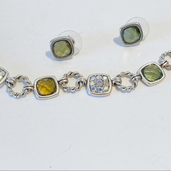 Jewelry Set Rhinestones Topaz SilverTone Necklace/Earrings Contemporary - Picture 3 of 8